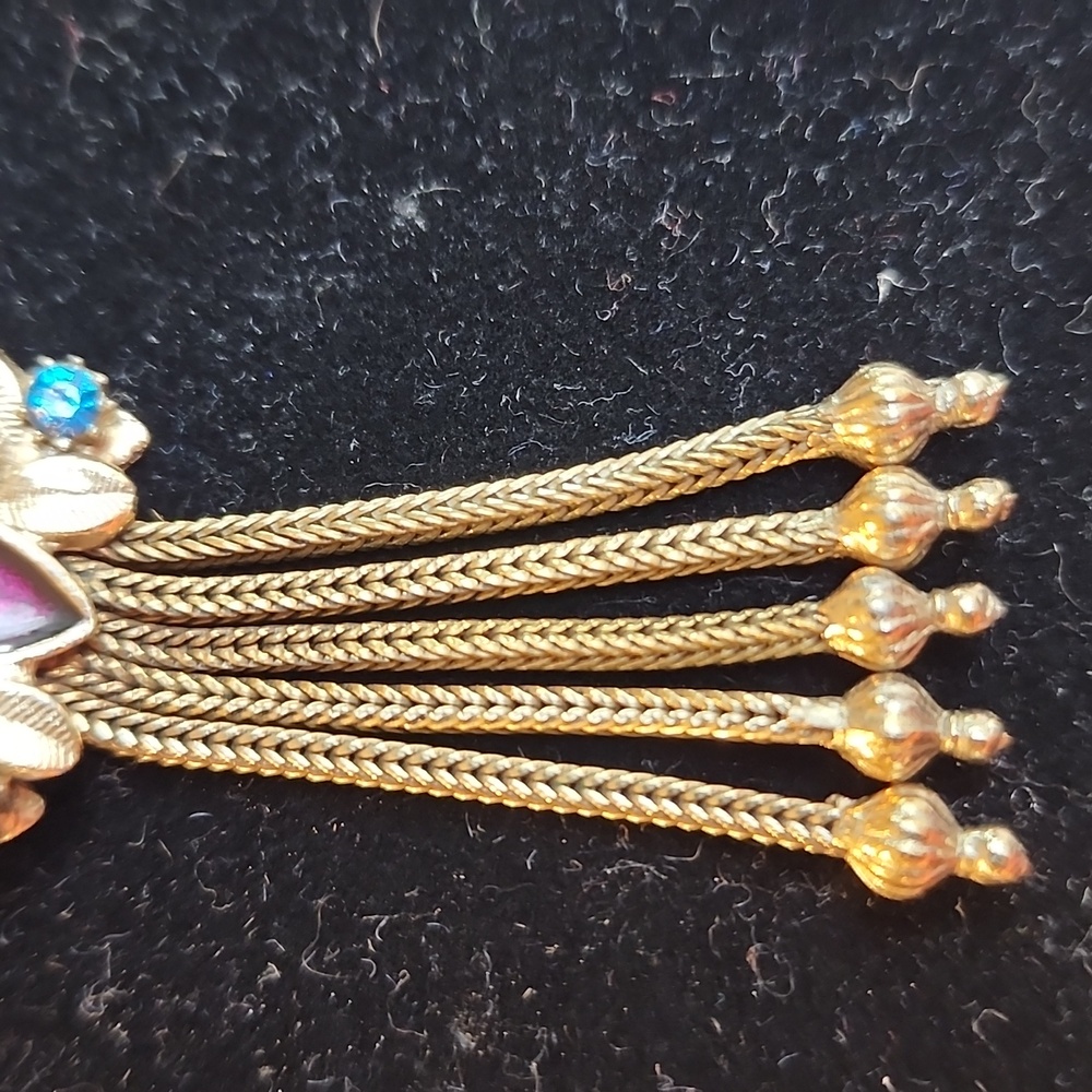 Elegant Gold and Purple Brooch with Blue Accents - Picture 3 of 4
